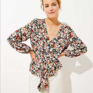 Loft Floral Tie Hem Blouse size L